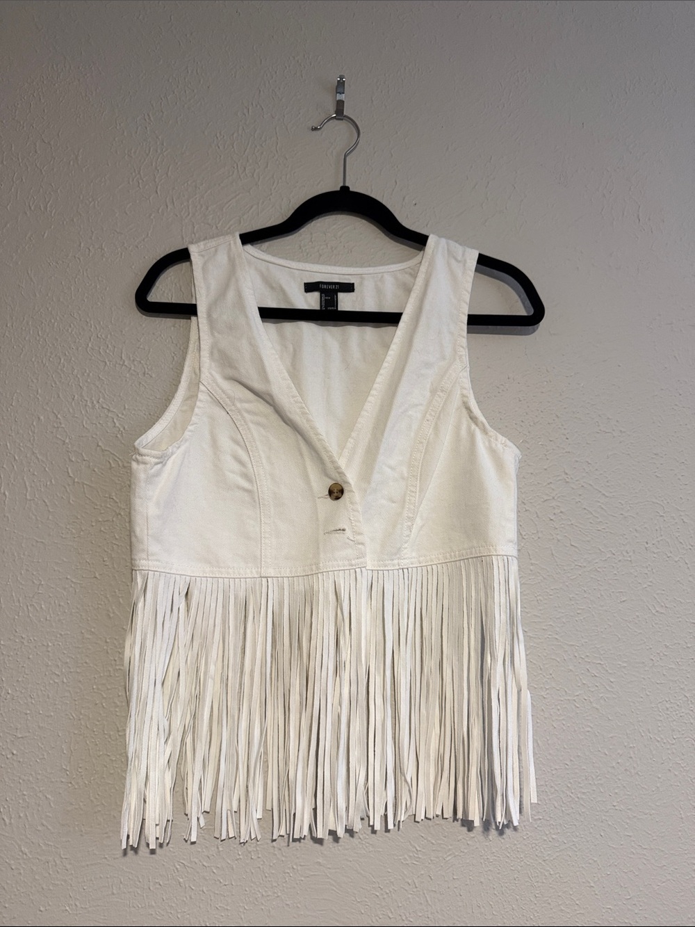 White denim fringe vest